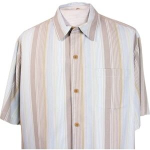 Tommy Bahama Mens L Multicolor Stripe‎ Beach Camp Hawaiian Silk SS Shirt